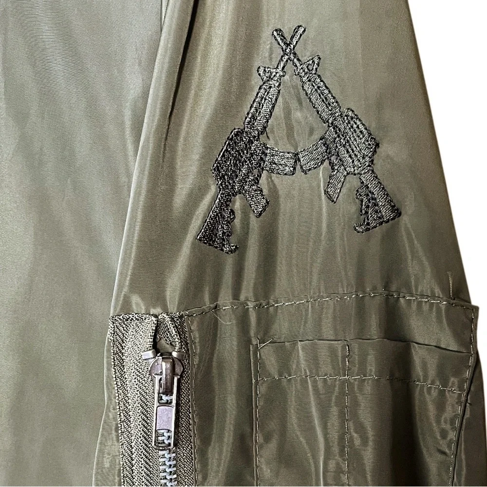 Army Performance Bomber Jacket Unisex Small Green Satin Military Uniform Costume